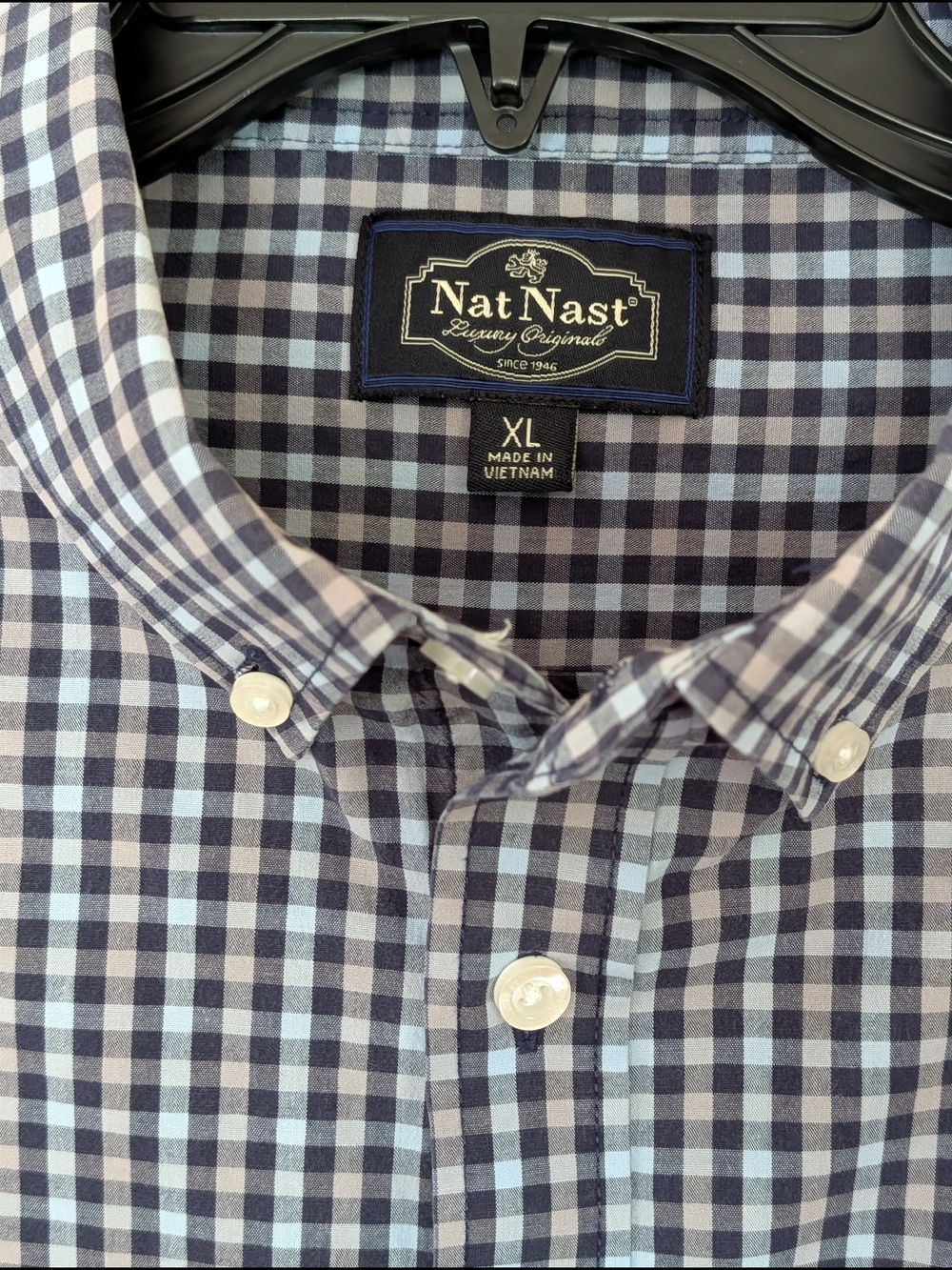 Nat Nast Luxury Original Men's Navy, Grey, Light Blue Gingham Button-Down Shirt